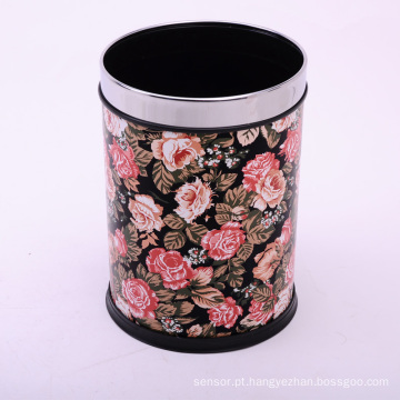 Flower Design Leather Covered Open Top Waste Bin (A12-1903Q)